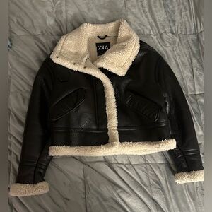 Zara brown leather jacket